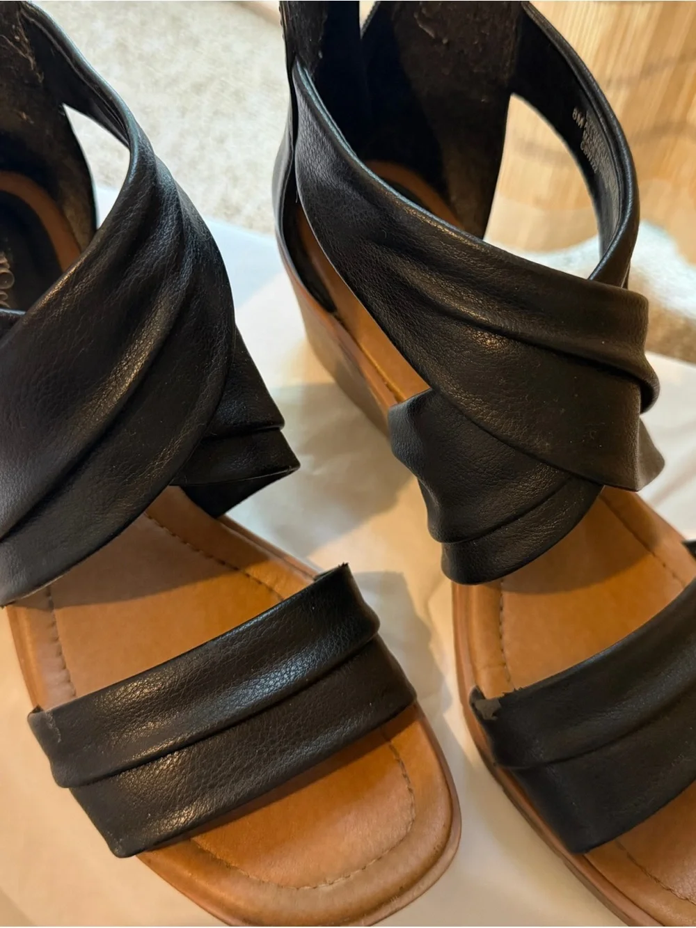 Women’s Black Leather Wedge Sandals